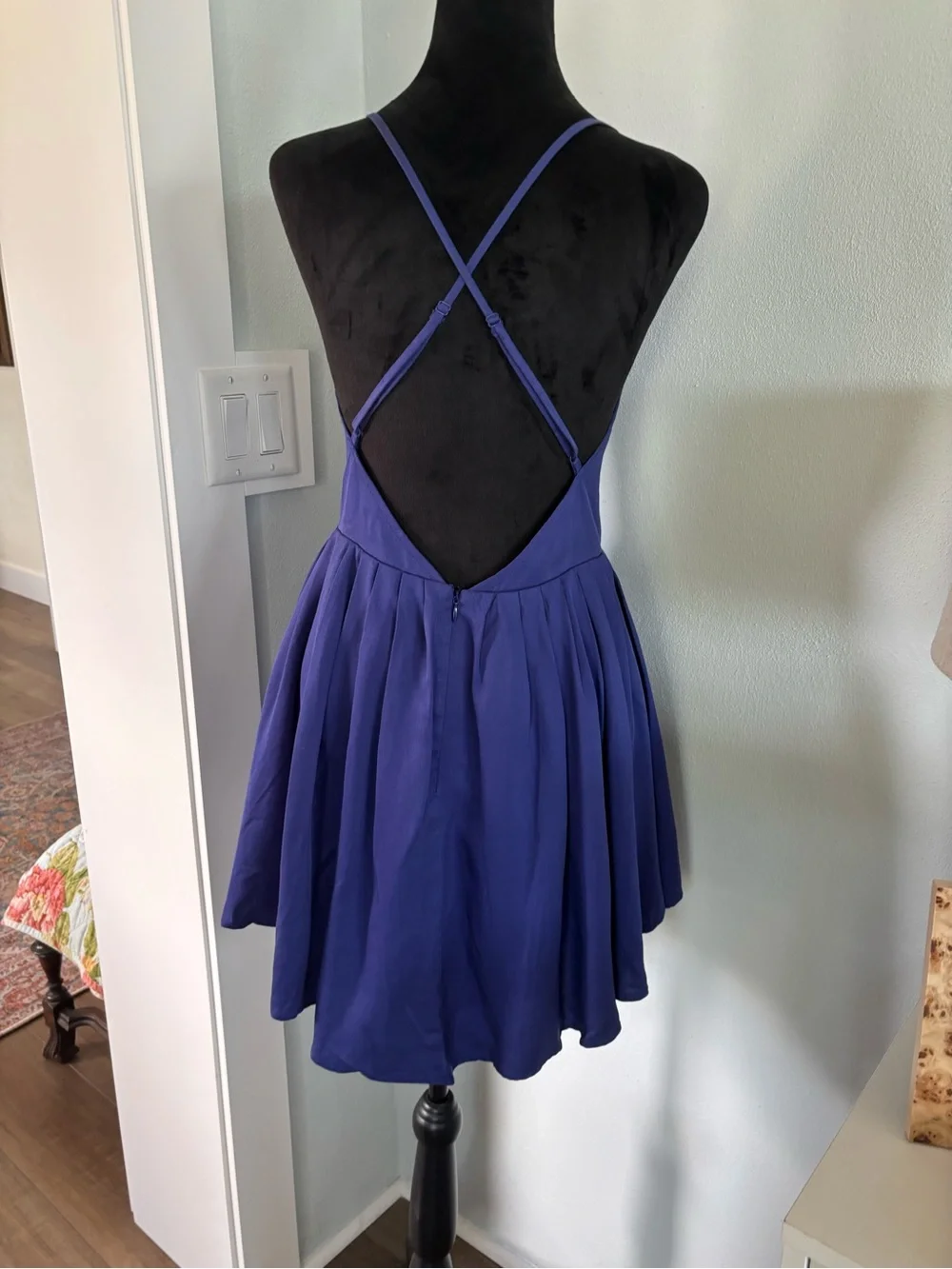 NBD Cobalt Navy Blue V-Neck Cross-Back Mini Dress small